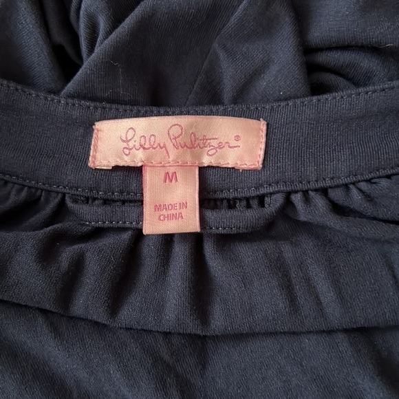 𝅺LILY Pulitzer l Bailor True Navy Button Front V-Neck Roll Tab Sleeve Dress - Picture 5 of 6